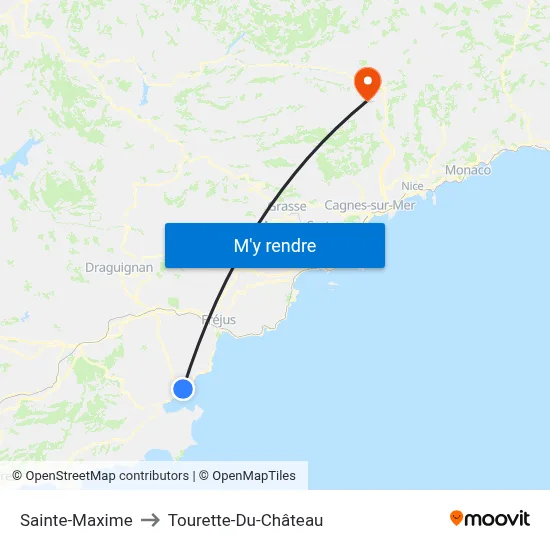 Sainte-Maxime to Tourette-Du-Château map