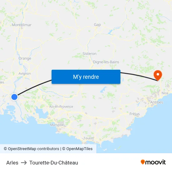 Arles to Tourette-Du-Château map