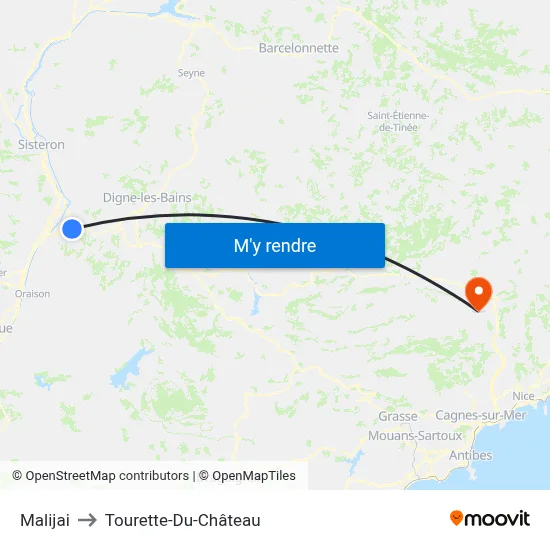 Malijai to Tourette-Du-Château map