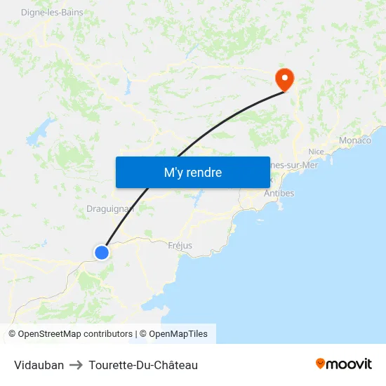 Vidauban to Tourette-Du-Château map