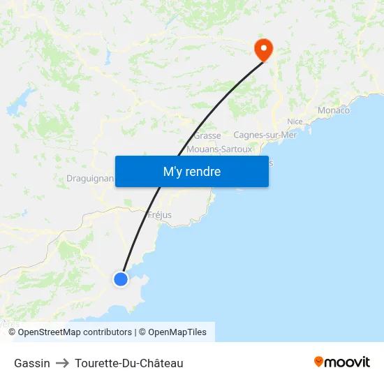 Gassin to Tourette-Du-Château map