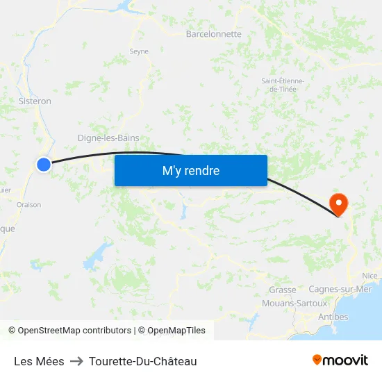 Les Mées to Tourette-Du-Château map