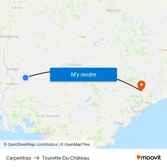Carpentras to Tourette-Du-Château map