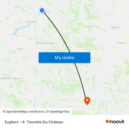 Eygliers to Tourette-Du-Château map