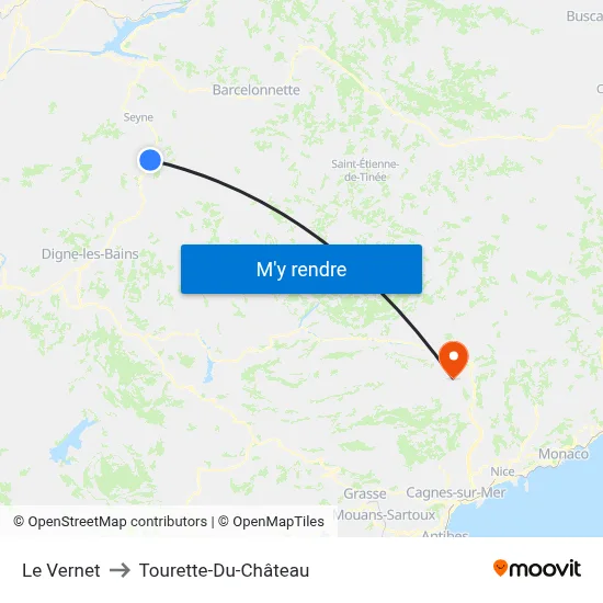 Le Vernet to Tourette-Du-Château map