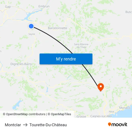 Montclar to Tourette-Du-Château map