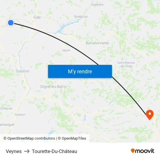 Veynes to Tourette-Du-Château map