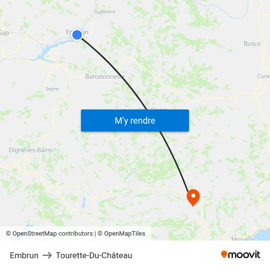 Embrun to Tourette-Du-Château map