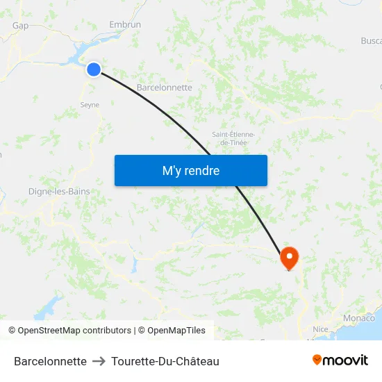 Barcelonnette to Tourette-Du-Château map