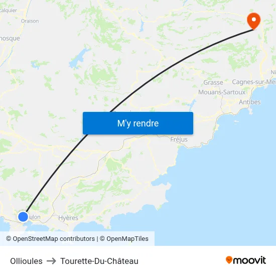 Ollioules to Tourette-Du-Château map
