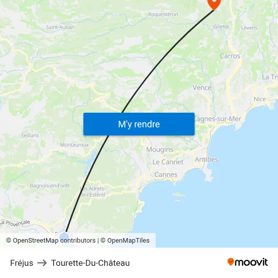Fréjus to Tourette-Du-Château map