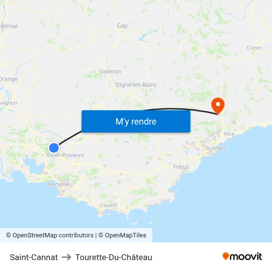 Saint-Cannat to Tourette-Du-Château map