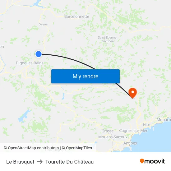 Le Brusquet to Tourette-Du-Château map
