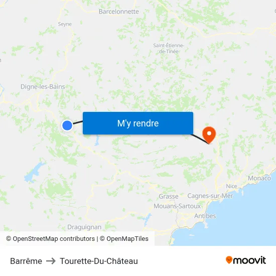 Barrême to Tourette-Du-Château map