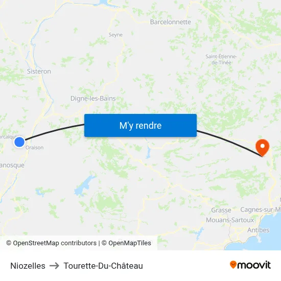 Niozelles to Tourette-Du-Château map