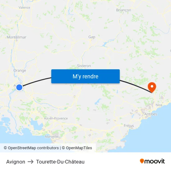 Avignon to Tourette-Du-Château map