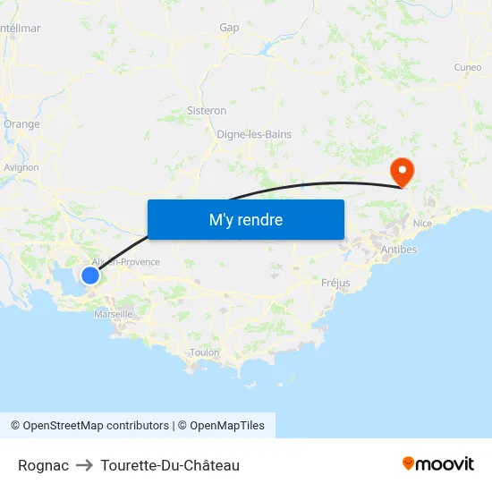 Rognac to Tourette-Du-Château map