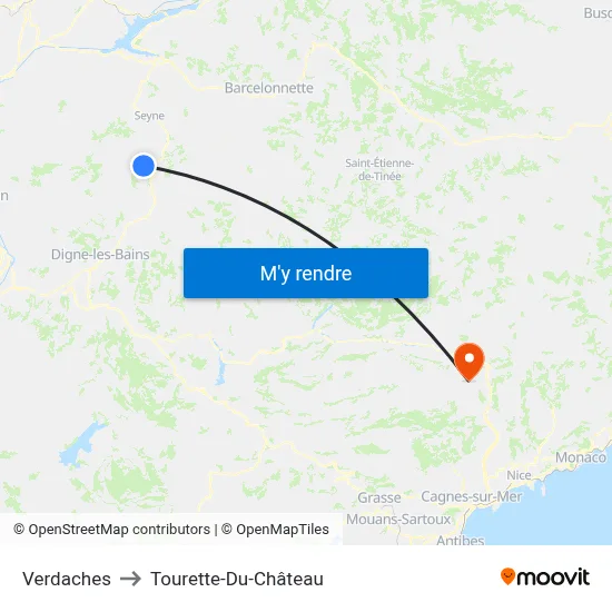 Verdaches to Tourette-Du-Château map