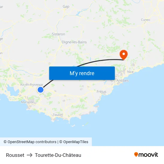 Rousset to Tourette-Du-Château map