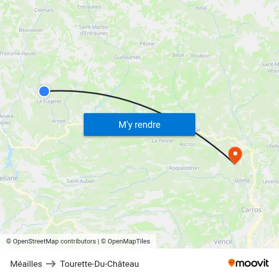 Méailles to Tourette-Du-Château map