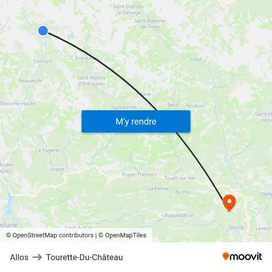 Allos to Tourette-Du-Château map