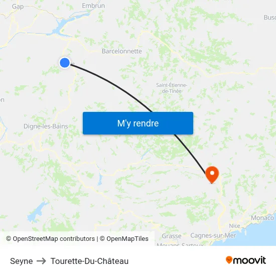 Seyne to Tourette-Du-Château map