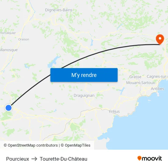 Pourcieux to Tourette-Du-Château map