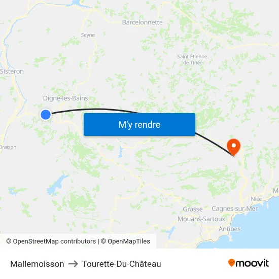 Mallemoisson to Tourette-Du-Château map