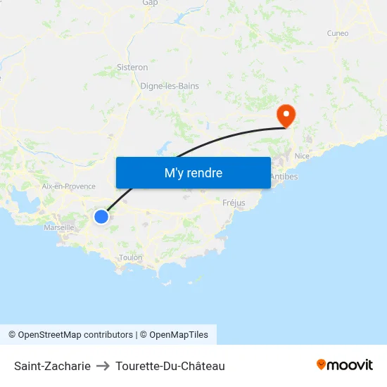 Saint-Zacharie to Tourette-Du-Château map