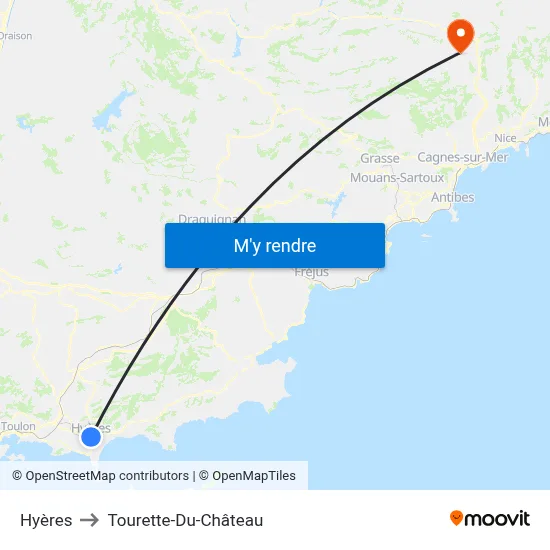 Hyères to Tourette-Du-Château map