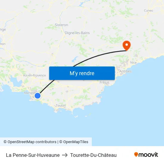 La Penne-Sur-Huveaune to Tourette-Du-Château map