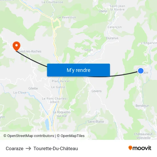 Coaraze to Tourette-Du-Château map