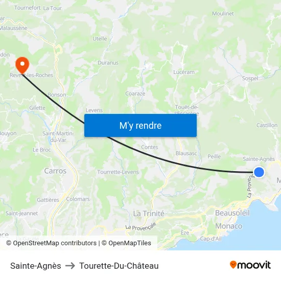 Sainte-Agnès to Tourette-Du-Château map