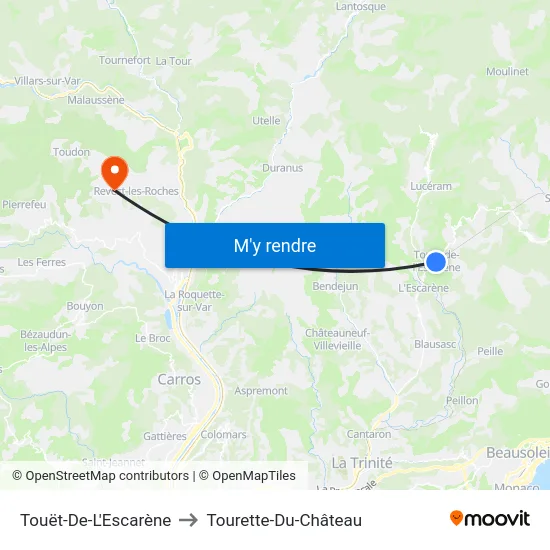 Touët-De-L'Escarène to Tourette-Du-Château map