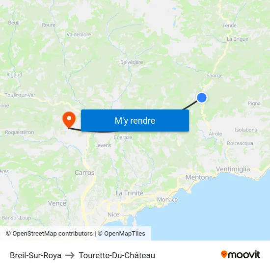 Breil-Sur-Roya to Tourette-Du-Château map