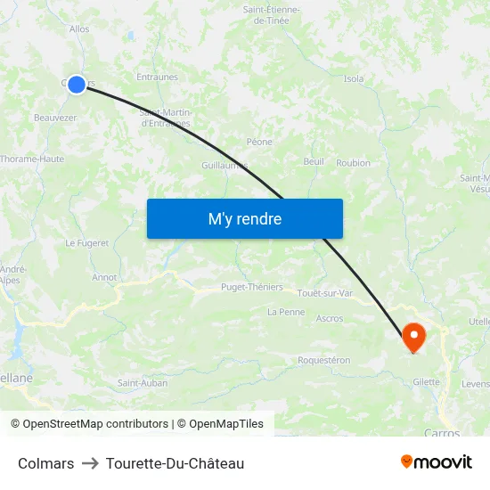 Colmars to Tourette-Du-Château map