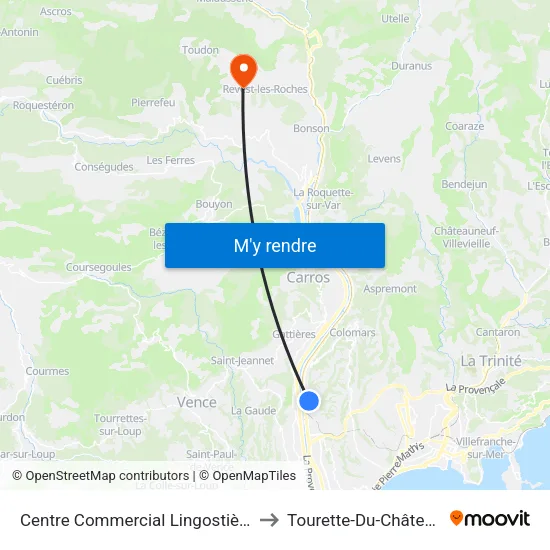 Centre Commercial Lingostière to Tourette-Du-Château map