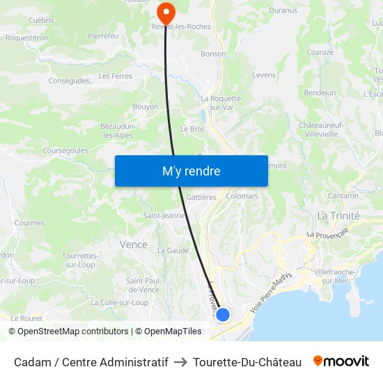 Cadam / Centre Administratif to Tourette-Du-Château map