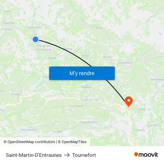 Saint-Martin-D'Entraunes to Tournefort map