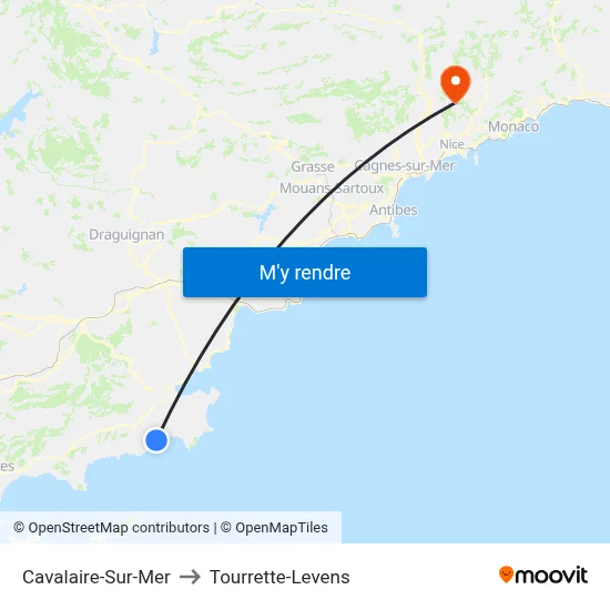 Cavalaire-Sur-Mer to Tourrette-Levens map