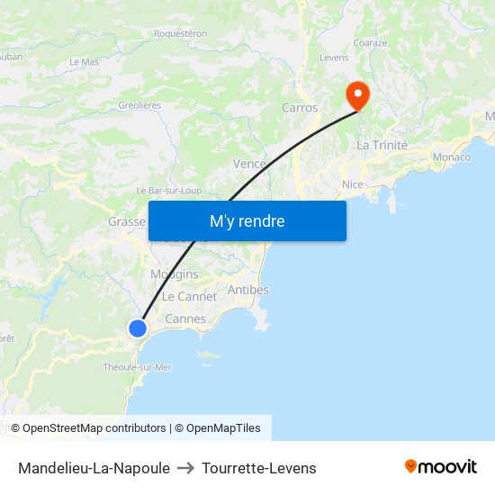 Mandelieu-La-Napoule to Tourrette-Levens map