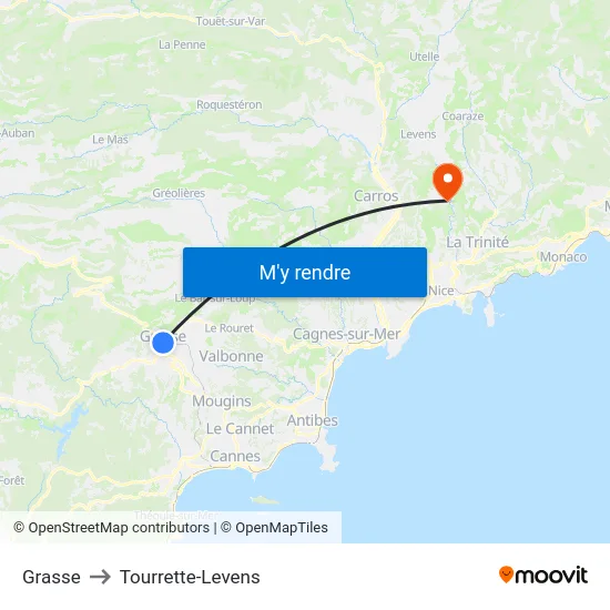 Grasse to Tourrette-Levens map