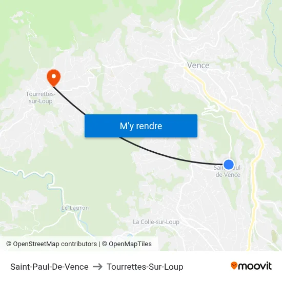 Saint-Paul-De-Vence to Tourrettes-Sur-Loup map