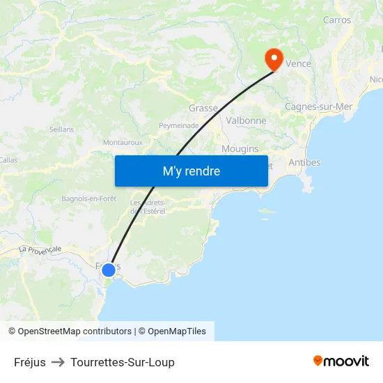 Fréjus to Tourrettes-Sur-Loup map