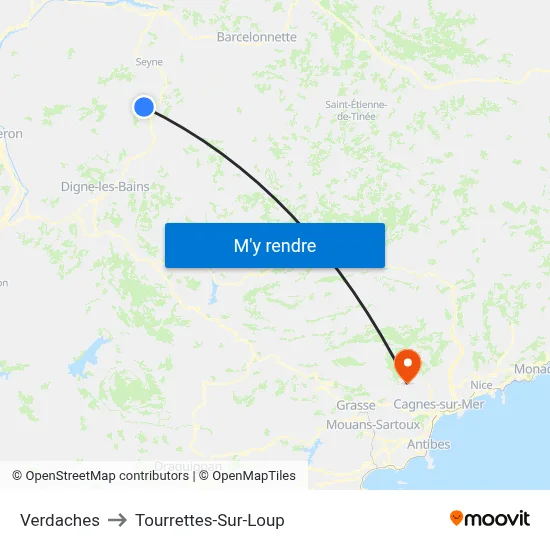 Verdaches to Tourrettes-Sur-Loup map