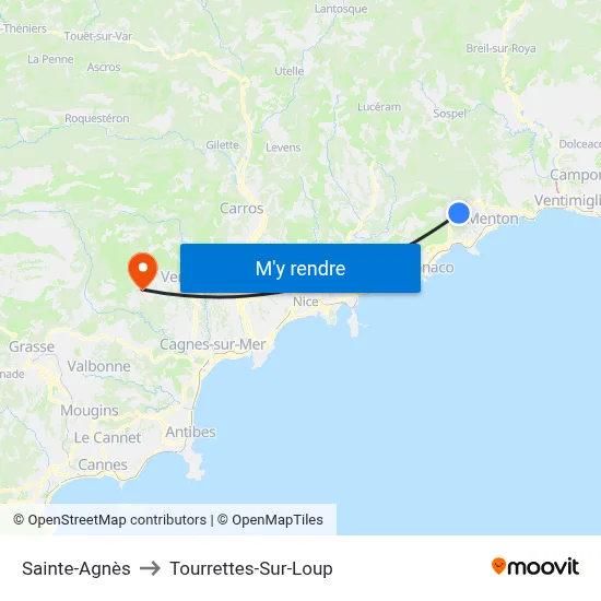 Sainte-Agnès to Tourrettes-Sur-Loup map
