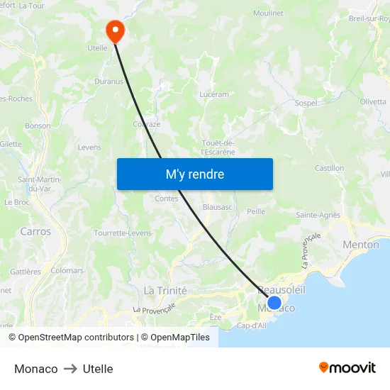 Monaco to Utelle map