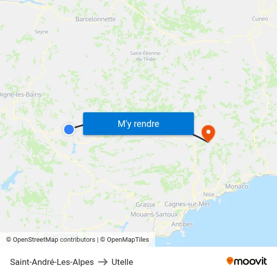 Saint-André-Les-Alpes to Utelle map