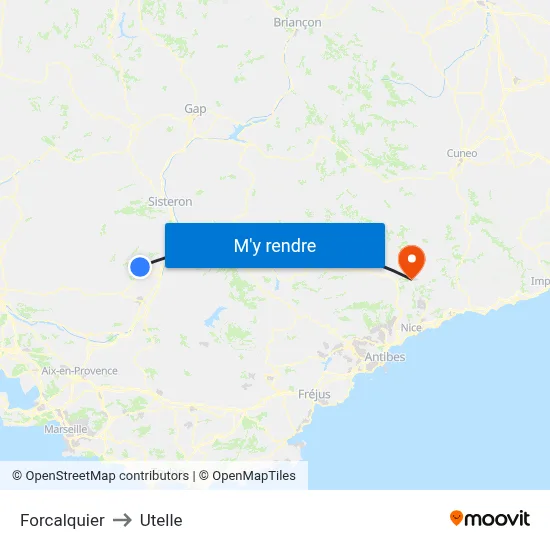 Forcalquier to Utelle map