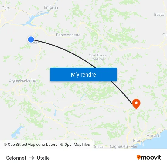 Selonnet to Utelle map